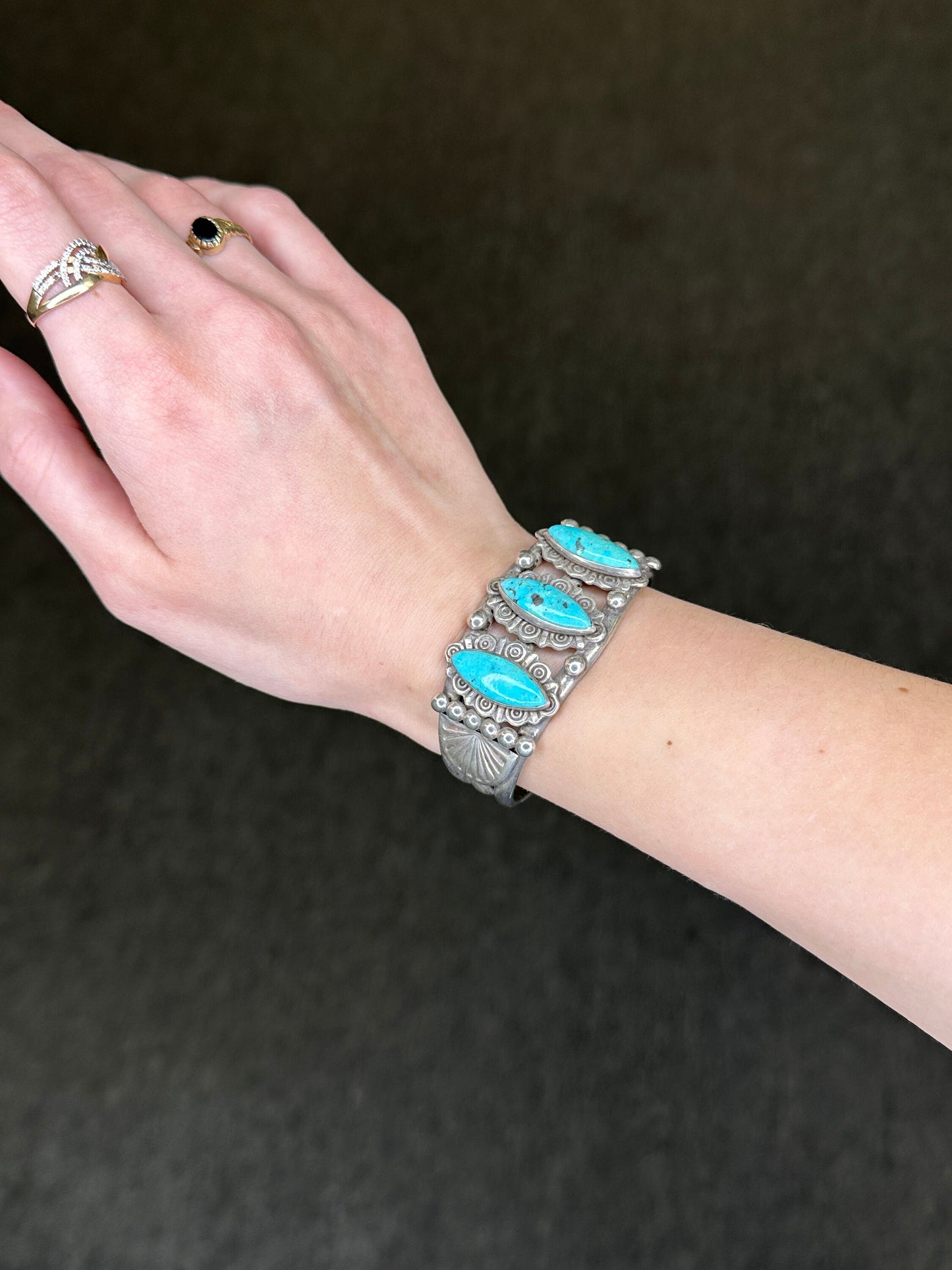 Southwest Sterling Silver Turquoise Swirl Cuff Bracelet