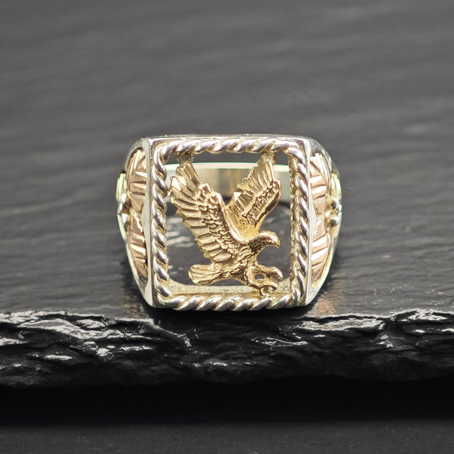 CCO Hills Tri-Color 10K Gold Eagle Sterling Silver Ring Sz 11 R6716