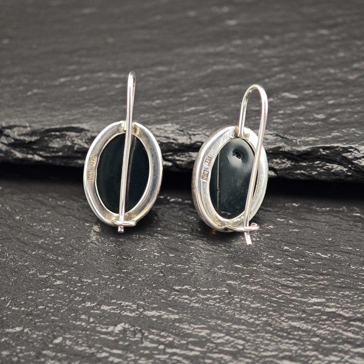 Vintage Brown Amber Oval, Fish Hook Earrings Sterling Silver