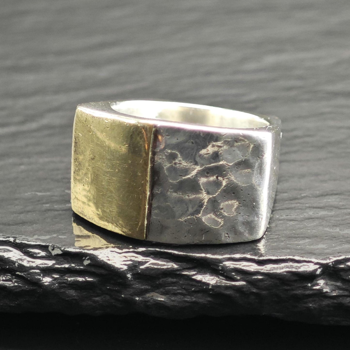 Hammered Gold Accent Sterling Silver Ring Sz 5 1/4 R6698