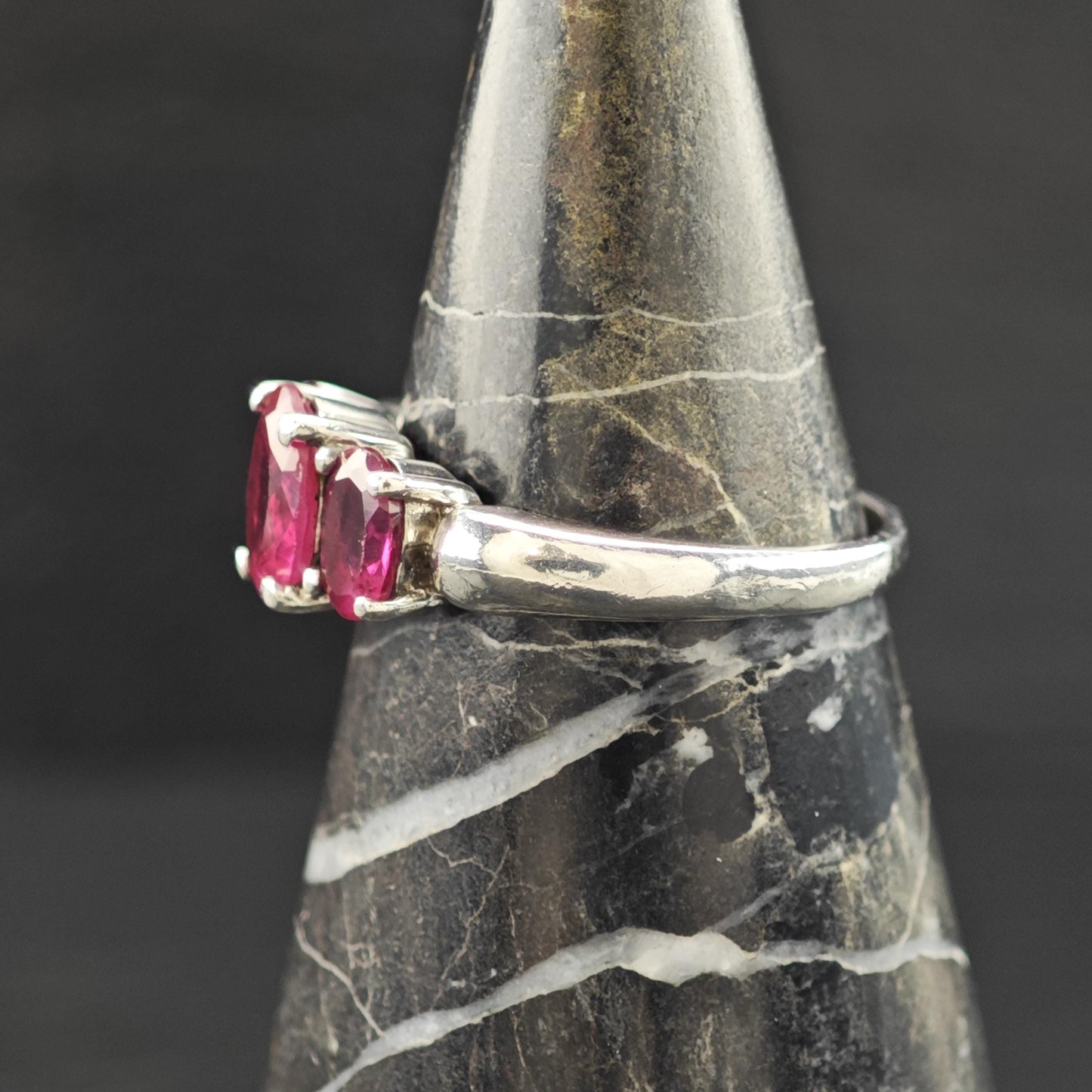 Pink Sapphire 3 Stone Ring Sterling Silver Sz 8 R6190
