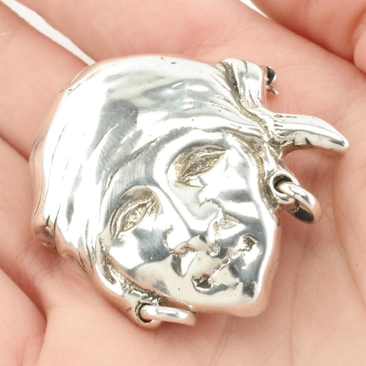Vintage Brooch Pendant Pirate Portrait Sterling Silver