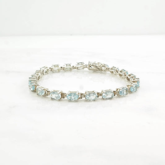 Vintage Sterling Silver Tennis Bracelet Blue Topaz