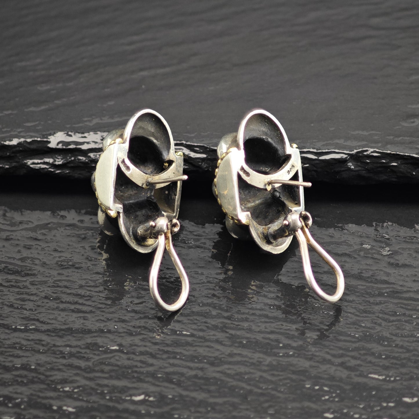 18K Gold Accent Scalloped Stud/Omega Back Sterling Silver Earrings ER3124