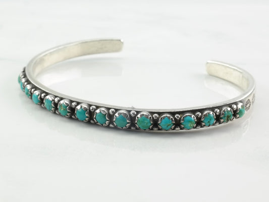 Zuni Sterling Silver Cuff Bracelet Turquoise Stackable Row