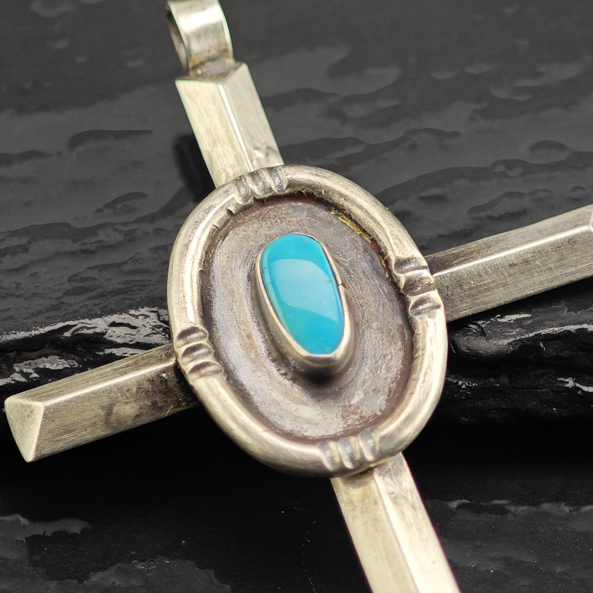 Turquoise Cross Pendant Sterling Silver P3132