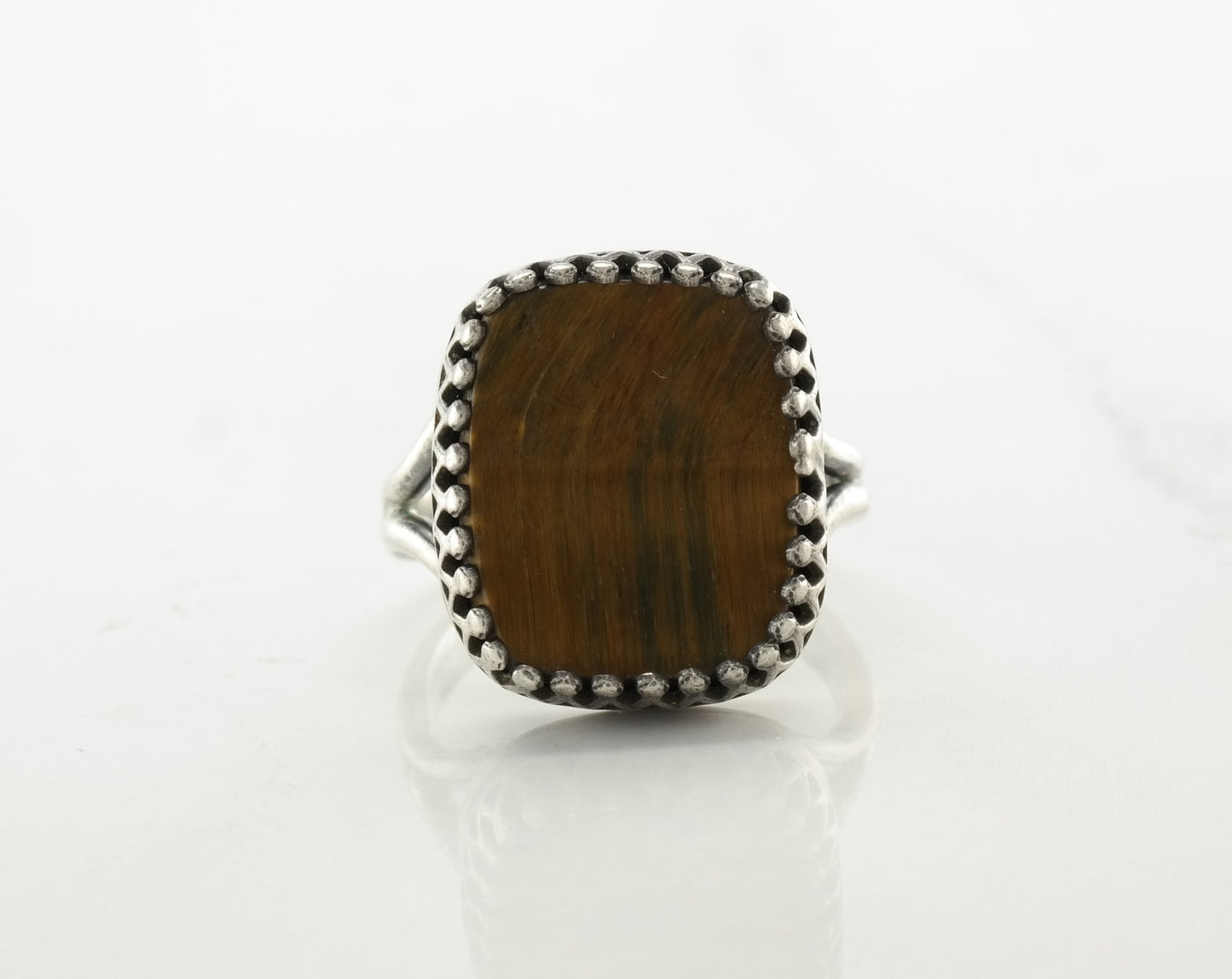 Filigree Sterling Silver Ring Size 6.5 Tiger Eye Orange