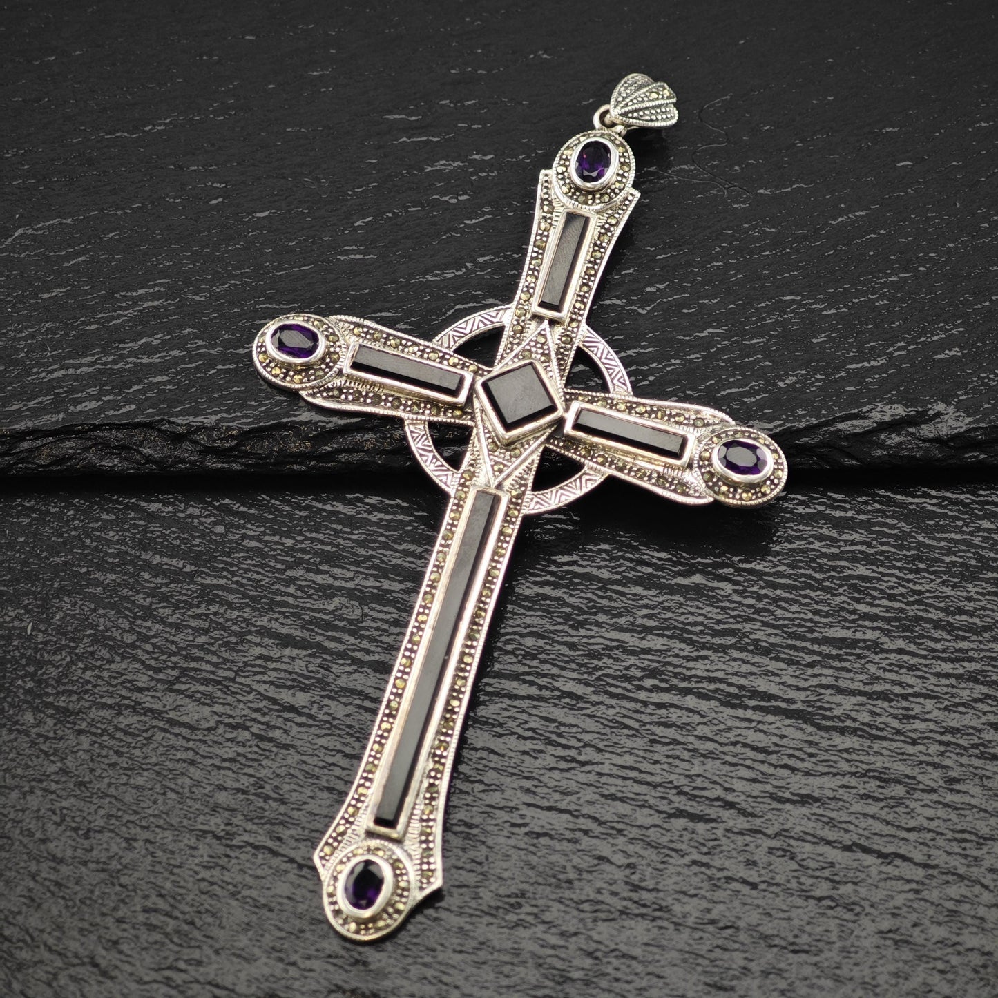 Sterling Silver Cross Pendant XL Gemstone (3" x 5.8") P2830