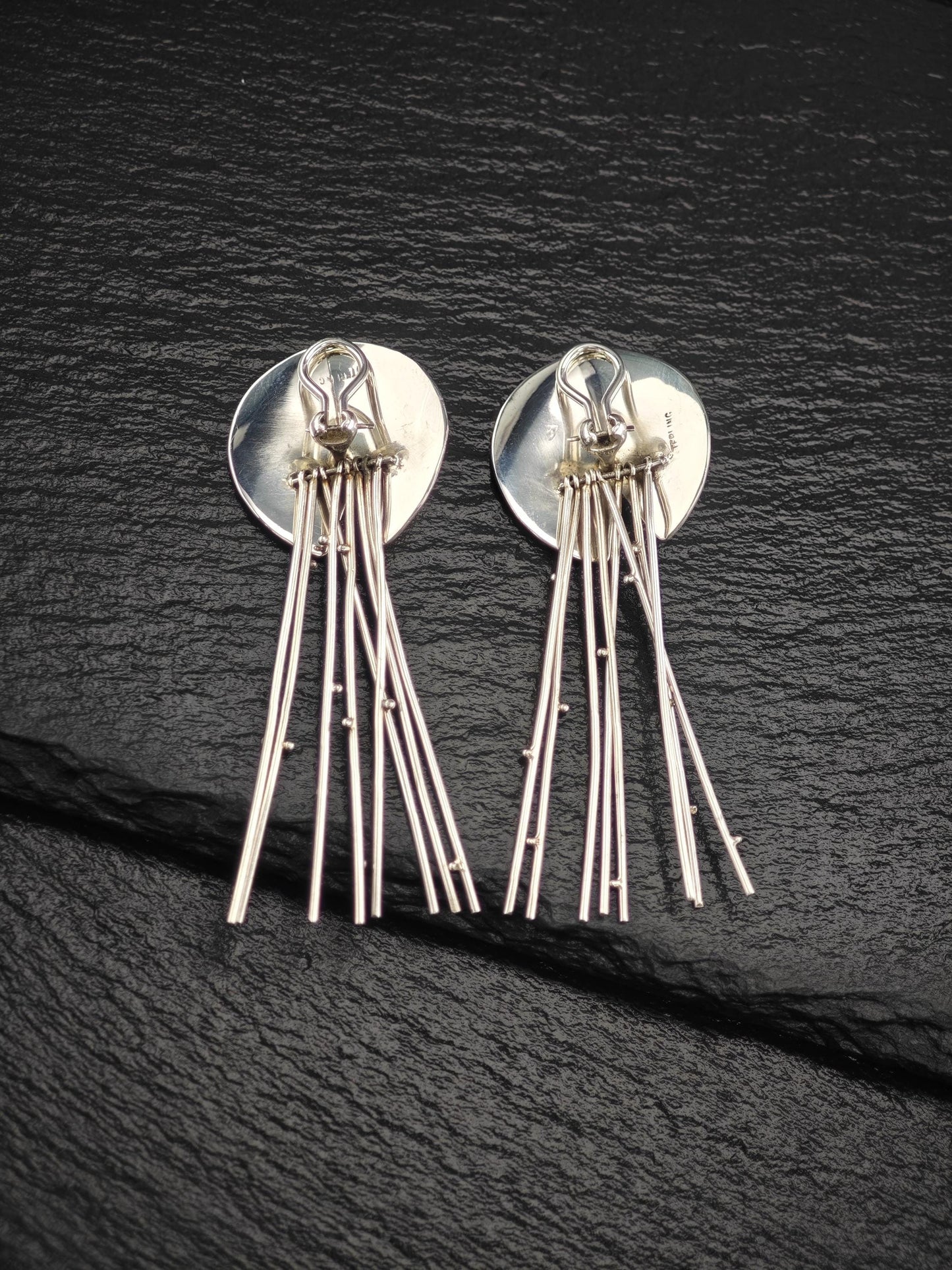 Vintage Clip on Earrings Modernist, Abstract Dangles Sterling Silver