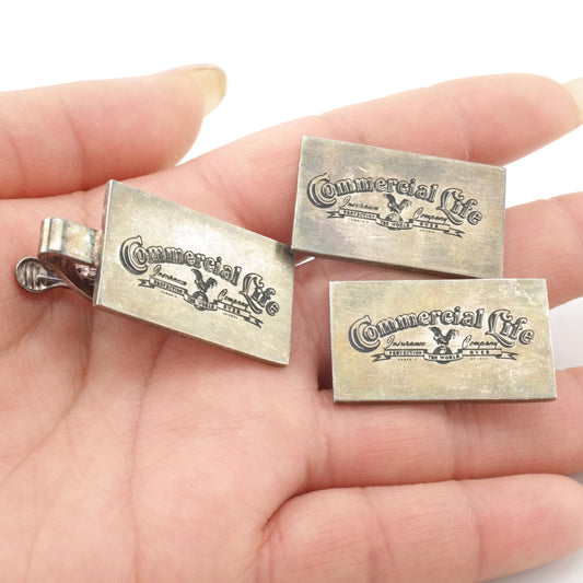 Silverplate Cufflinks & Tie Clip Commercial Life 1950's MISC0244