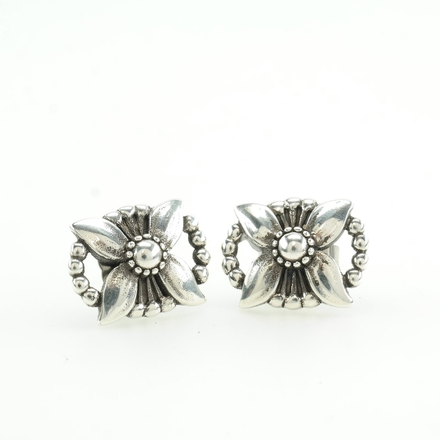 Georg Jensen Sterling Silver 1998 Floral Earrings Stud