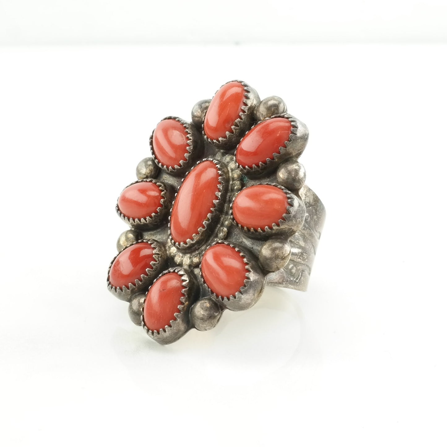 Vintage Native American Silver Ring Coral Floral Sterling Red Size 9 1/4