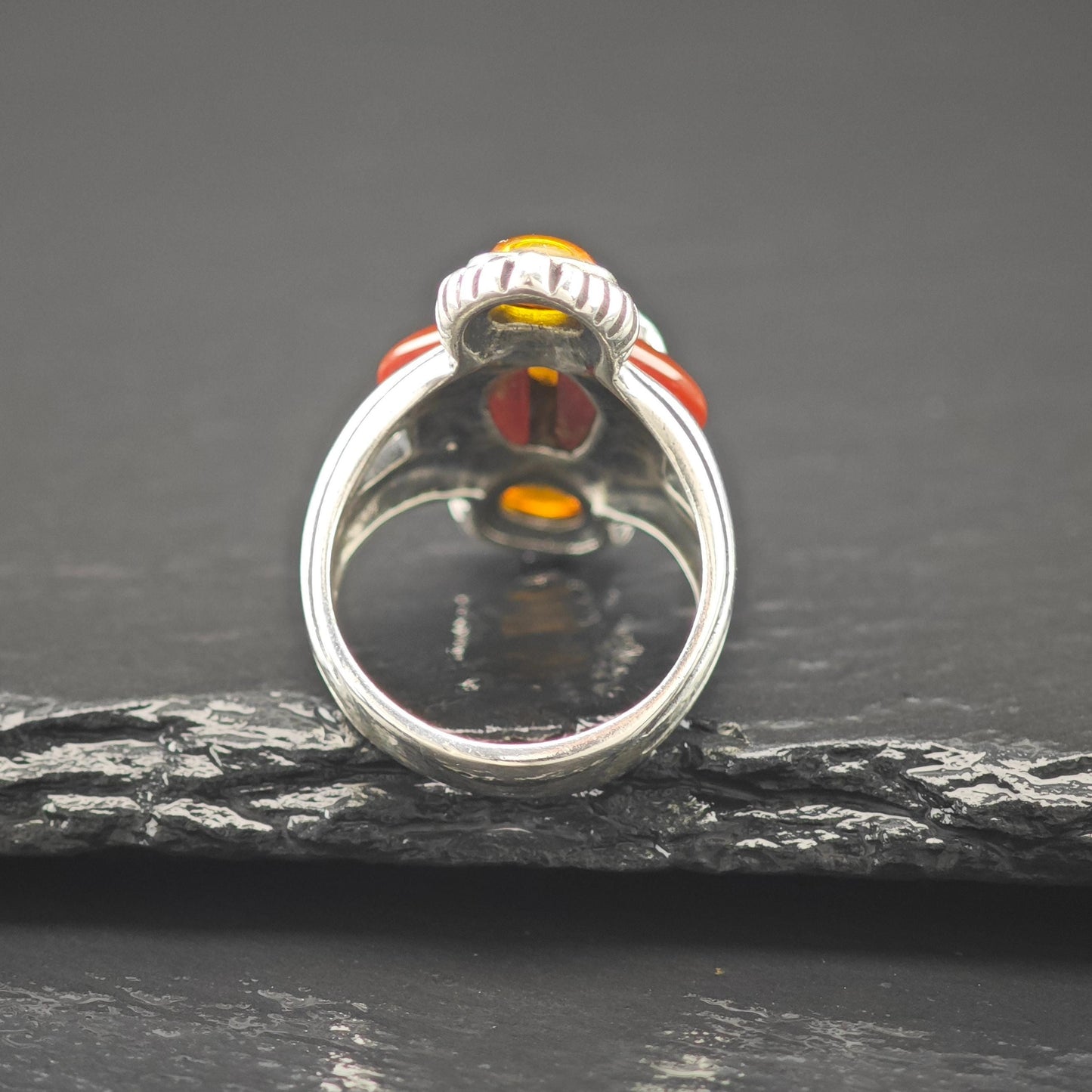 Carolyn Pollack Golden MOP, Carnelian, Amber Ring Sterling Silver