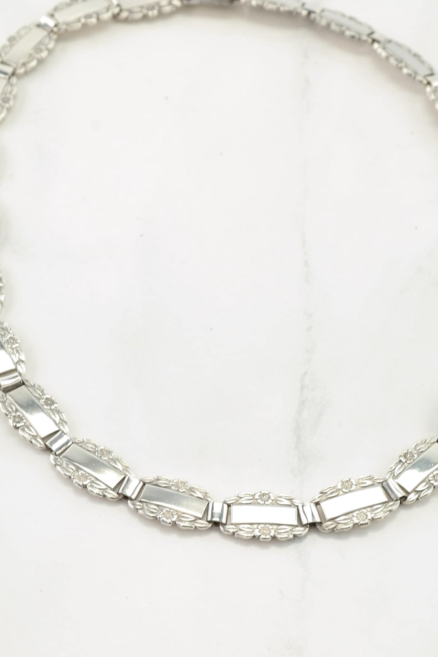 WWII Era Sterling Silver "Forget Me Not" Choker Necklace | 1940s | Engravable