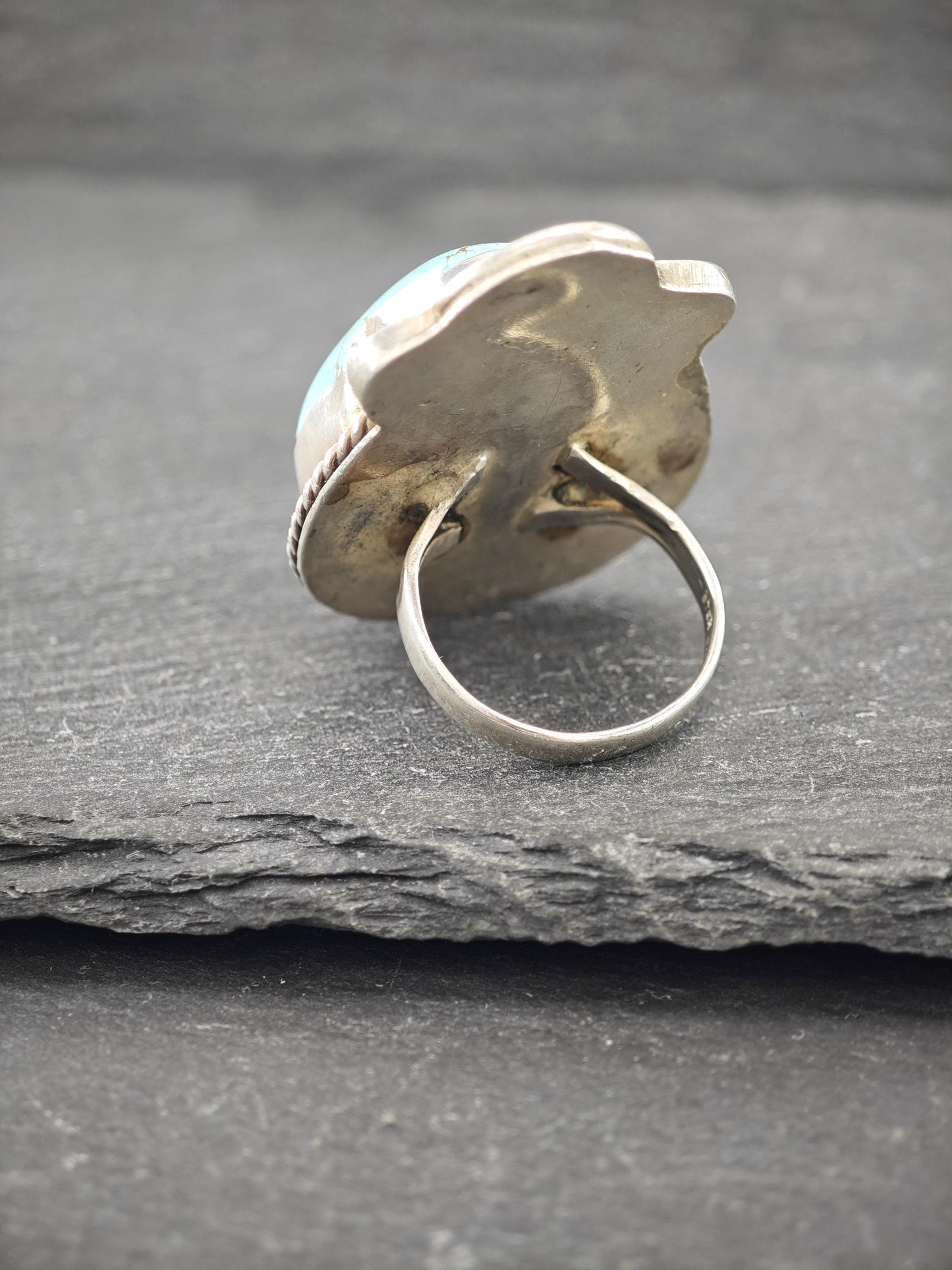 Native American, Large Number Eight Turquoise Ring Sterling Silver