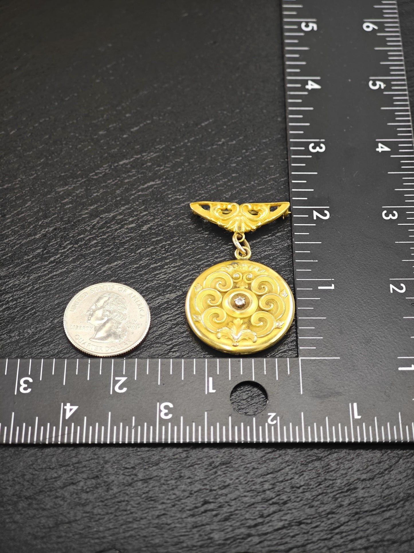 Art Nouveau Monogram Locket, Gold Diamond Brooch
