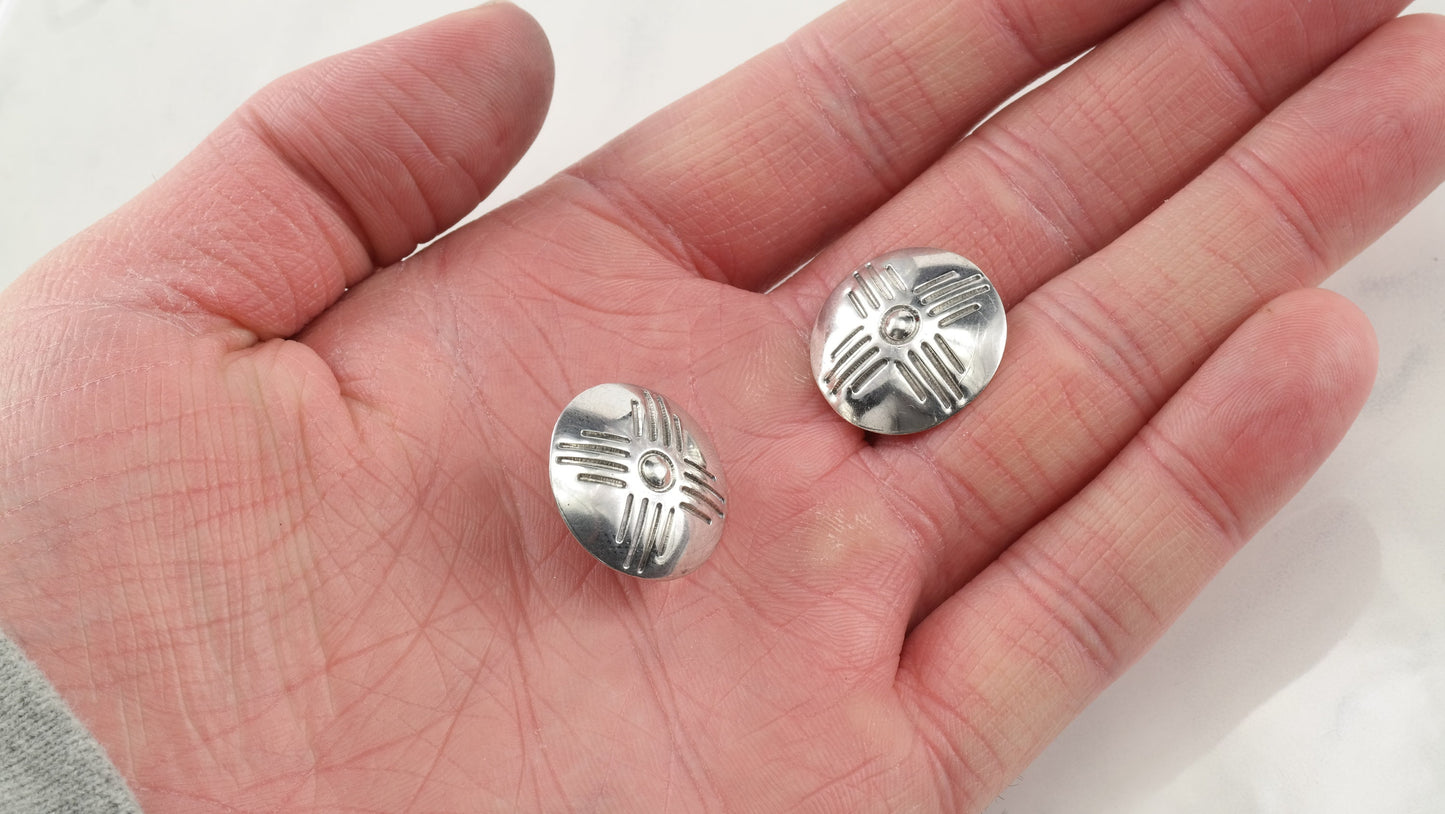 Modernist Sterling Silver Southwest Circular Earrings