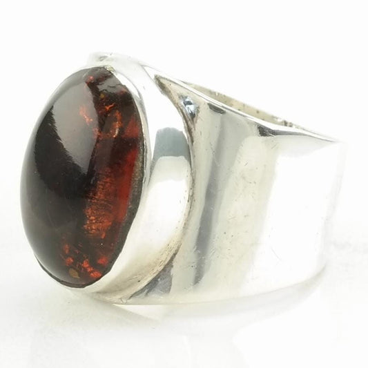 Vintage Sterling Silver Ring Amber Modernist Orange Size 6