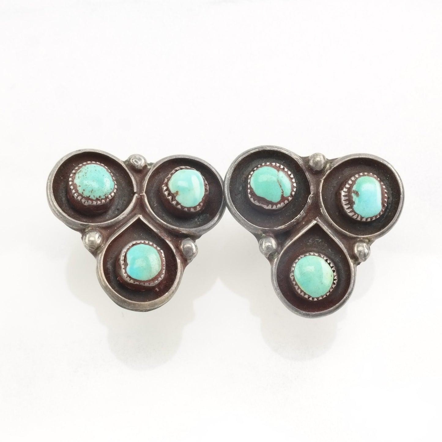 Native American Sterling Silver Blue Turquoise Earrings Screw Back