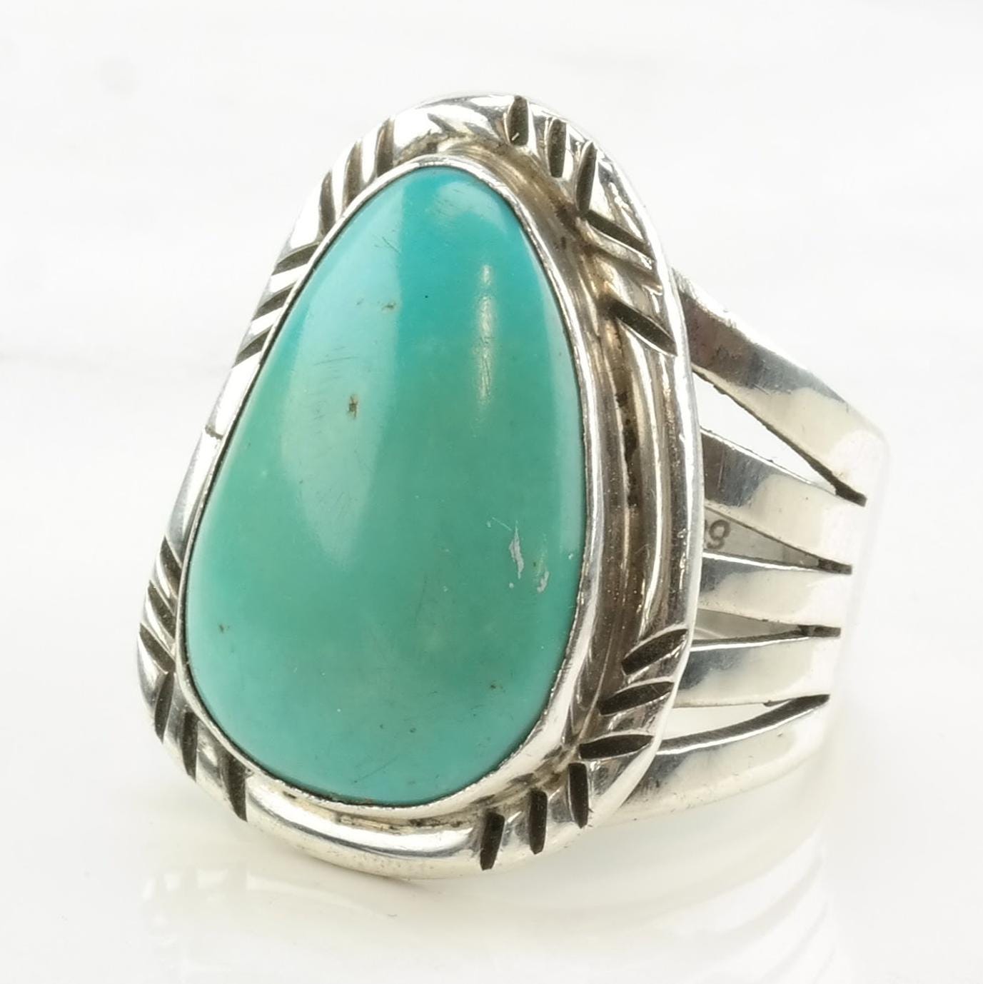 Vintage Navajo Turquoise Ring, Size 10 3/4, Sterling Silver, Signed BY, Circa 1980s