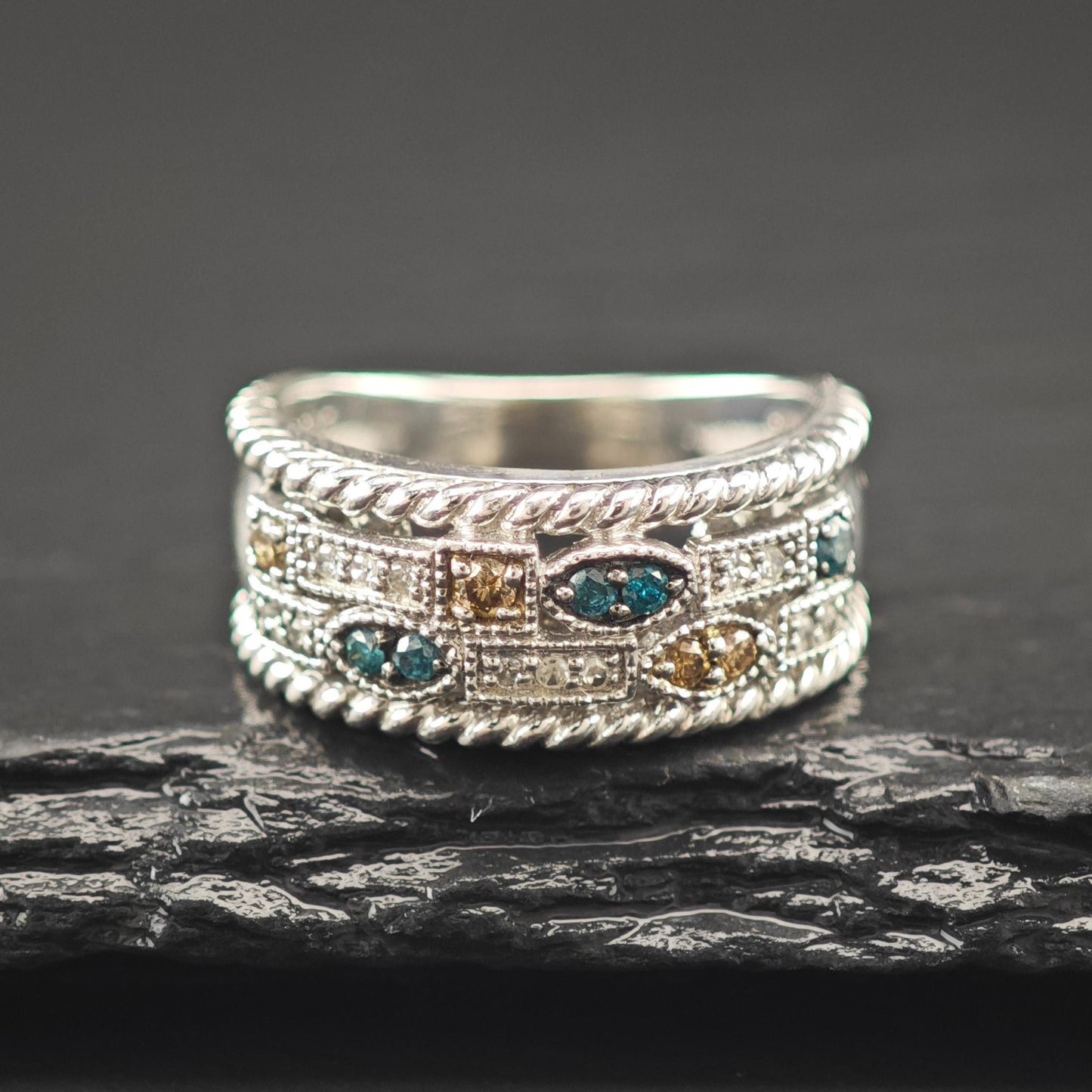 Multi-Color Diamond Band Sterling Silver
