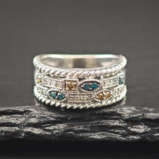 Multi-Color Diamond Band Sterling Silver