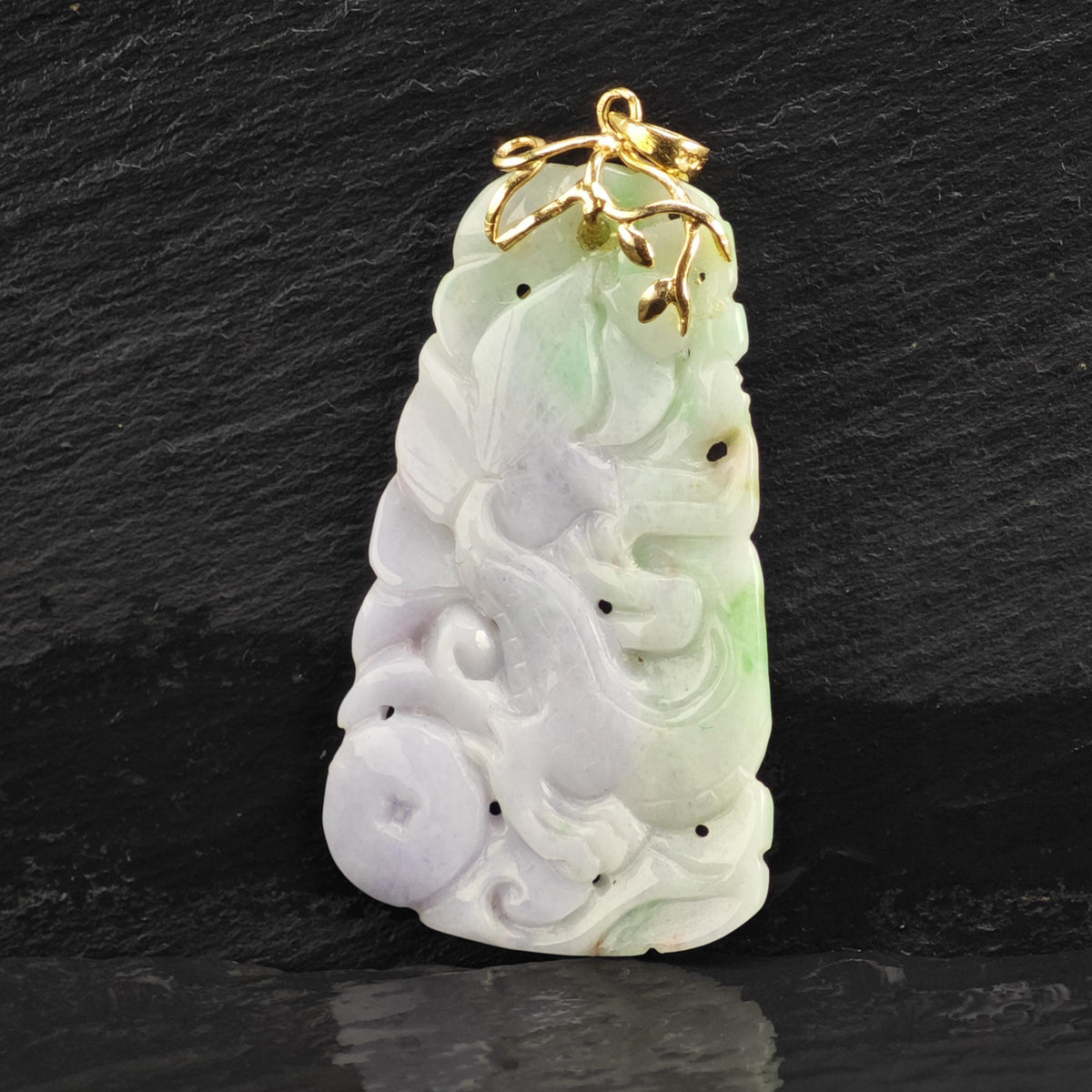Carved Jadeite Jade 14K Yellow Gold Pendant P3102