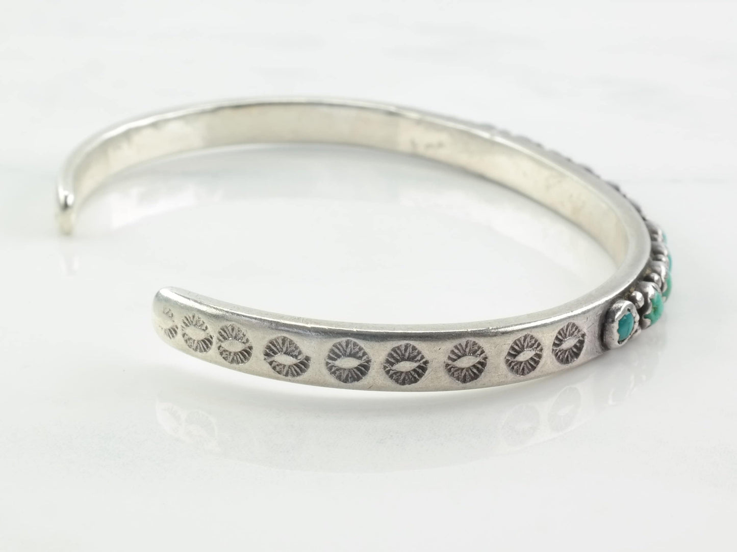 Zuni Sterling Silver Cuff Bracelet Turquoise Stackable Row