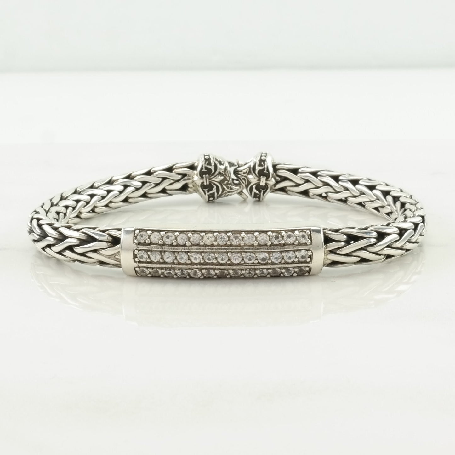 Philip Gavriel Sterling Silver Link Bracelet White Sapphire Wheat Chain