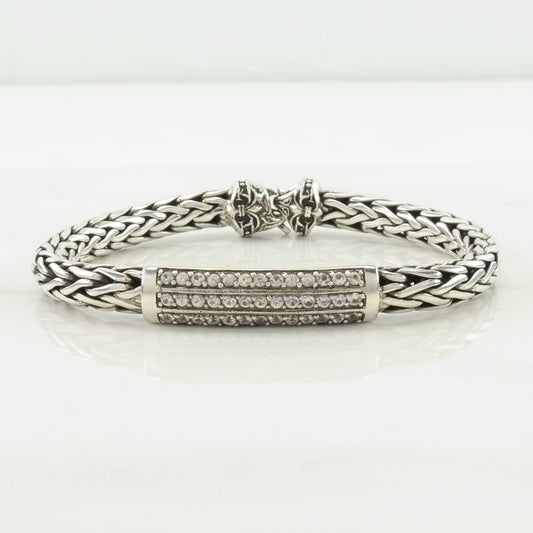 Philip Gavriel Sterling Silver Link Bracelet White Sapphire Wheat Chain