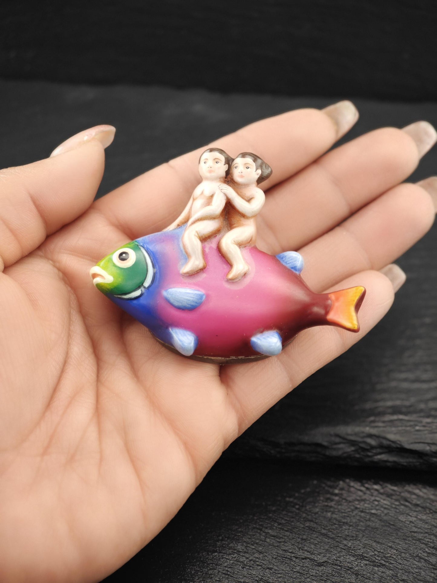 Sergio Bustamante Fantasy Fish, People Brooch/Pendant Sterling Silver