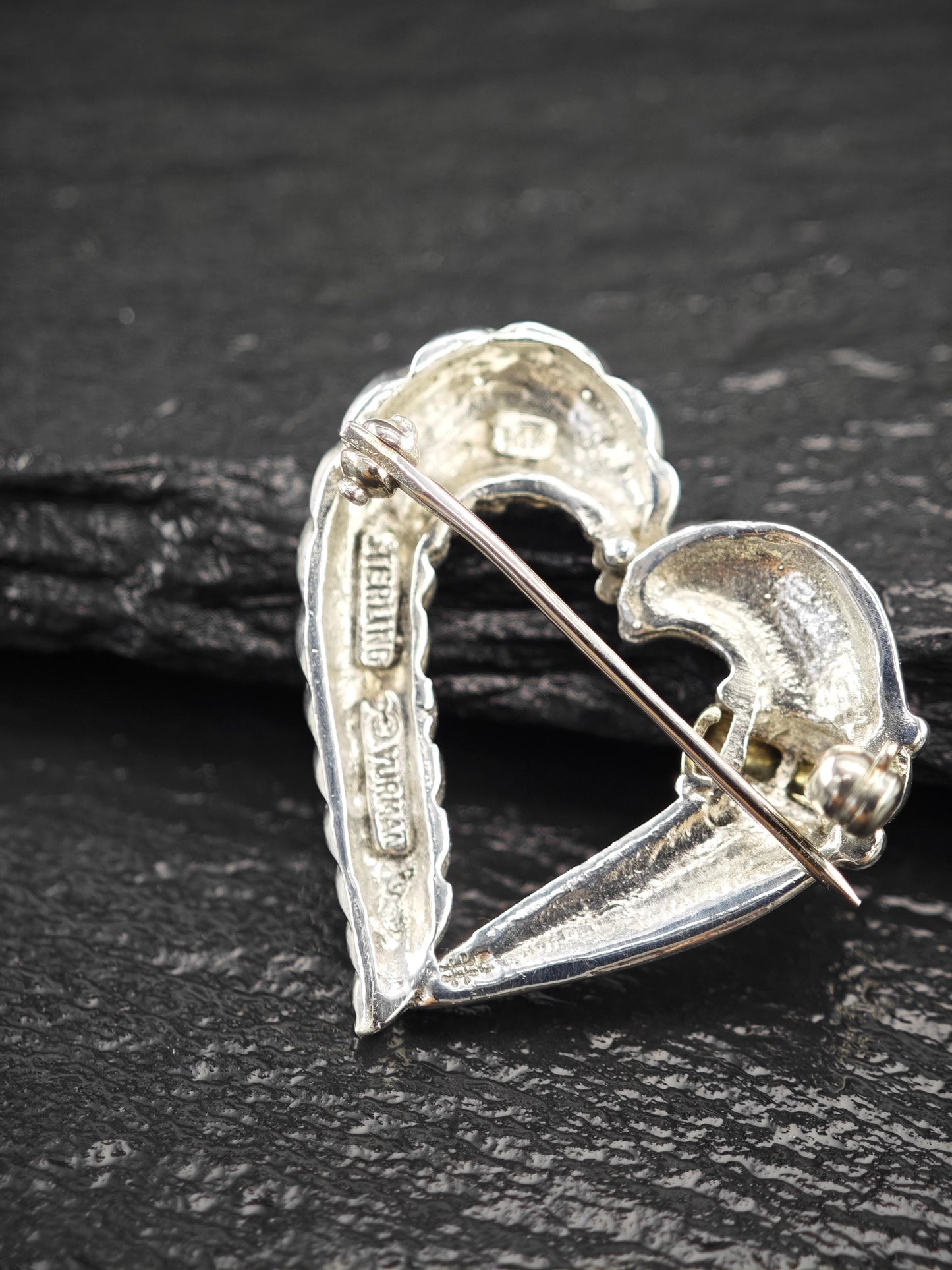 David Yurman 14k Gold Accent, Heart Brooch Sterling Silver