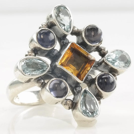 Vintage Sterling Silver Ring Citrine, Topaz Size 7