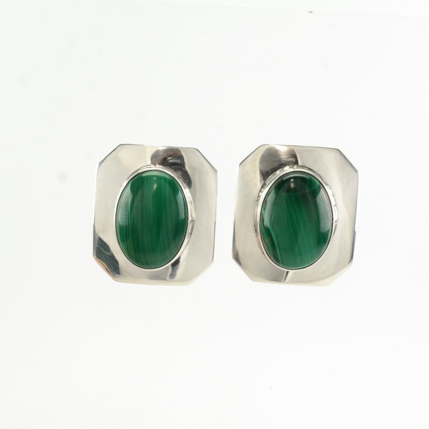 Vintage Sterling Silver Green Malachite Earrings Stud