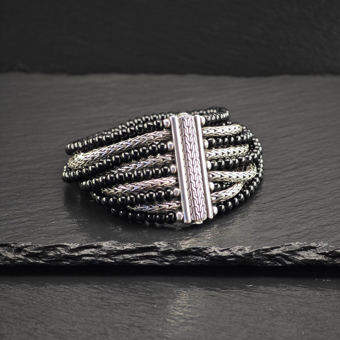 John Hardy Bracelet Black Onyx Multi-Strand Sterling Silver