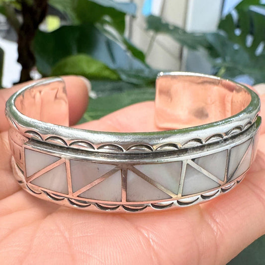 Teme, Navajo Rainbow MOP Inlay, Sterling Silver Cuff Bracelet