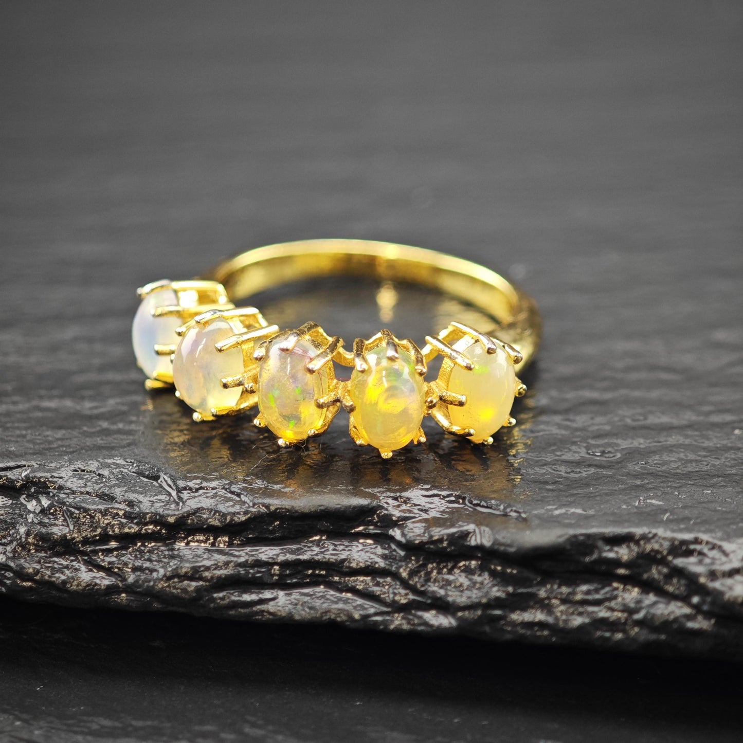 Yellow Opal Gold Plated Ring Sterling Silver Sz 8