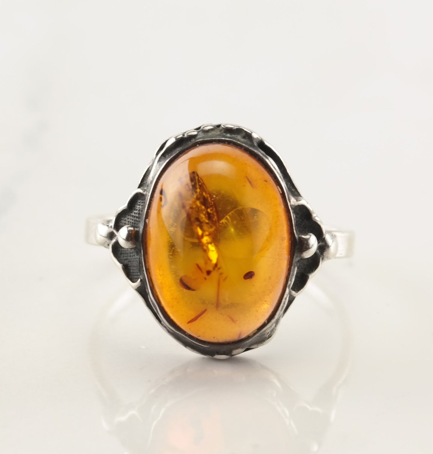 Art Nouveau Silver Ring Amber Sterling Size 7 1/4