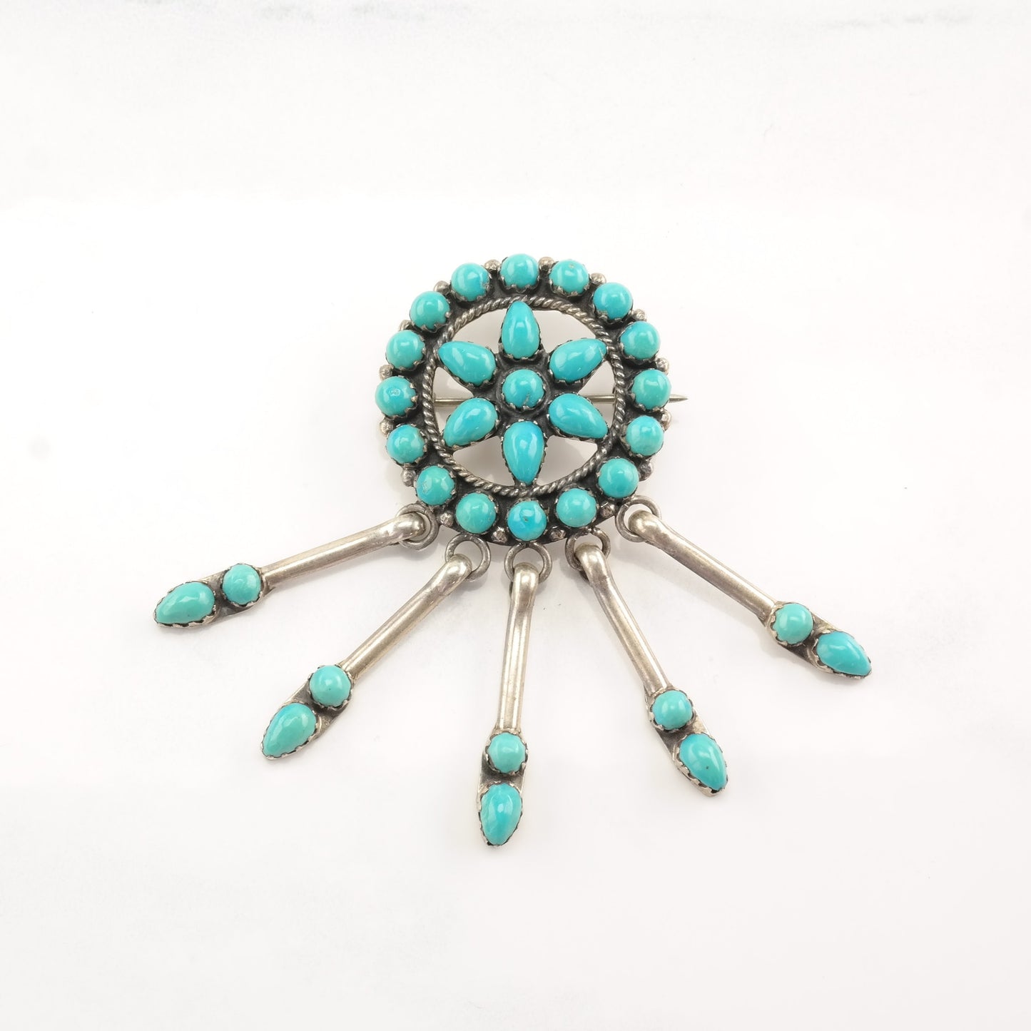 Sterling Silver Brooch Pendant Zuni Dangle Turquoise