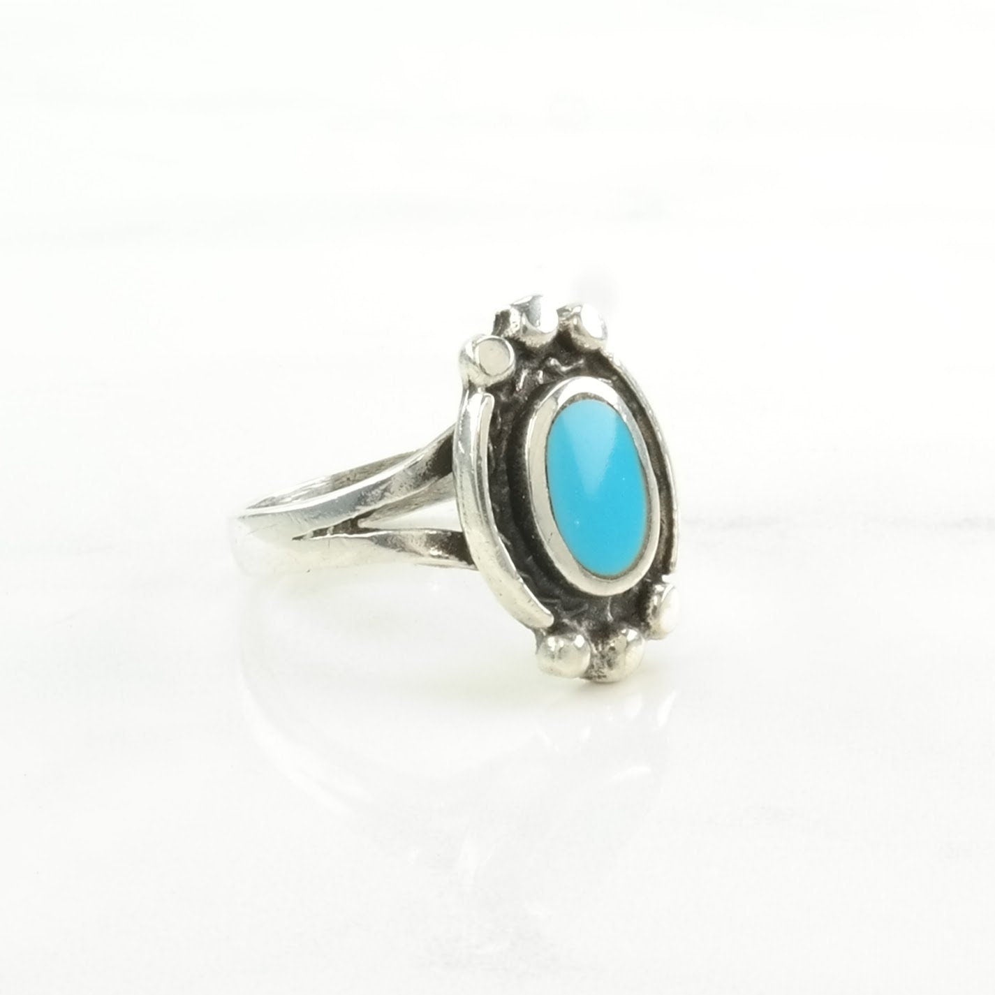 Southwest Silver Ring Block Turquoise Inlay Sterling Blue Size 7 1/2