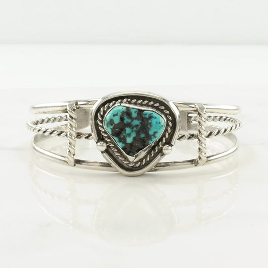 Southwest Sterling Silver Cuff Bracelet Blue Turquoise Rope