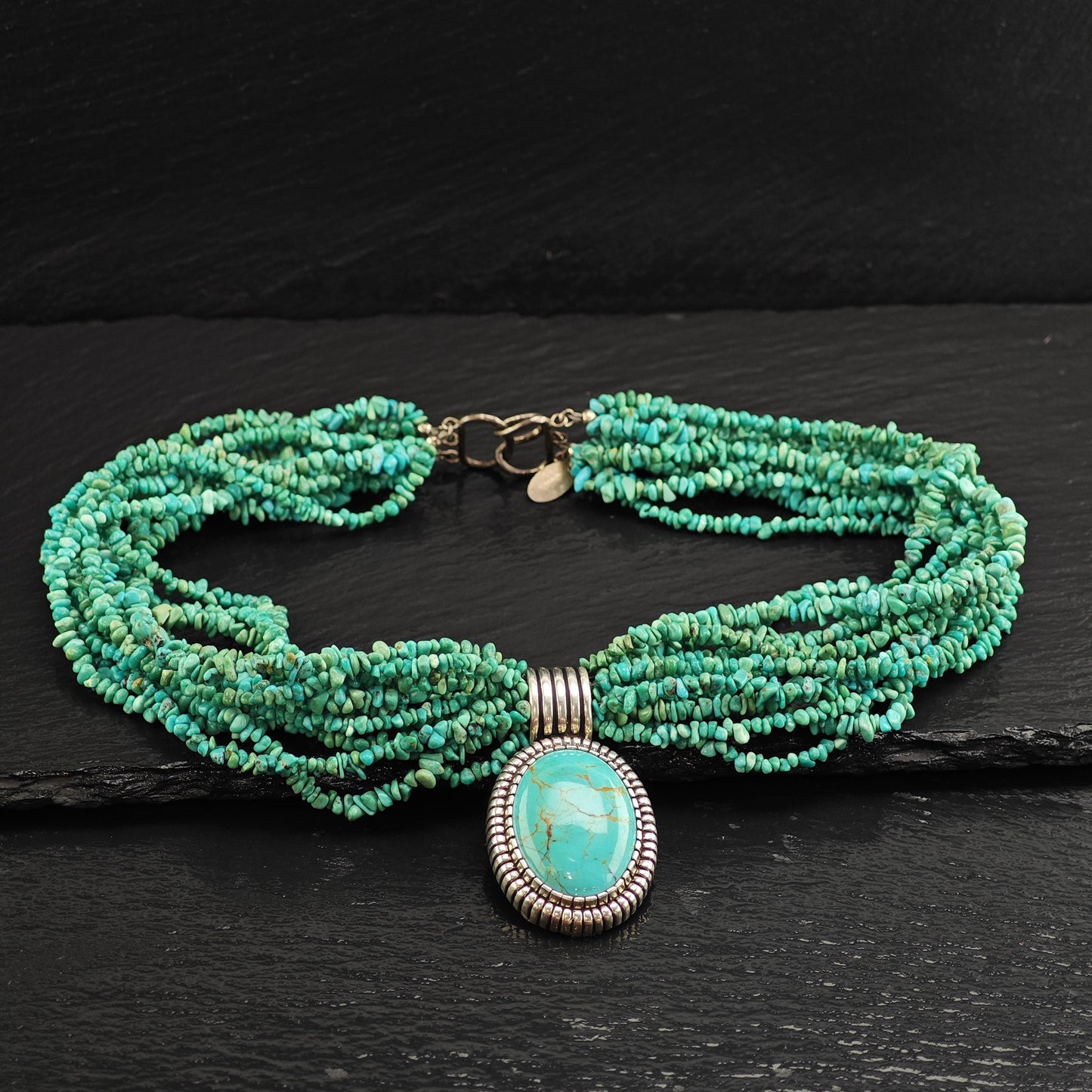 Vintage Caroll Felley Turquoise 12 Strand Sterling Silver Necklace N2725