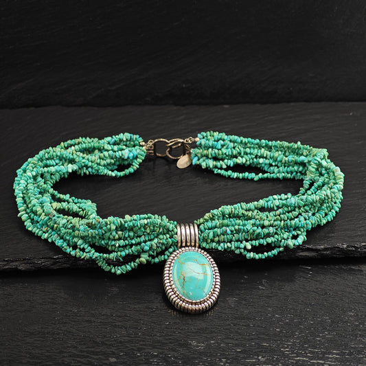 Vintage Caroll Felley Turquoise 12 Strand Sterling Silver Necklace N2725