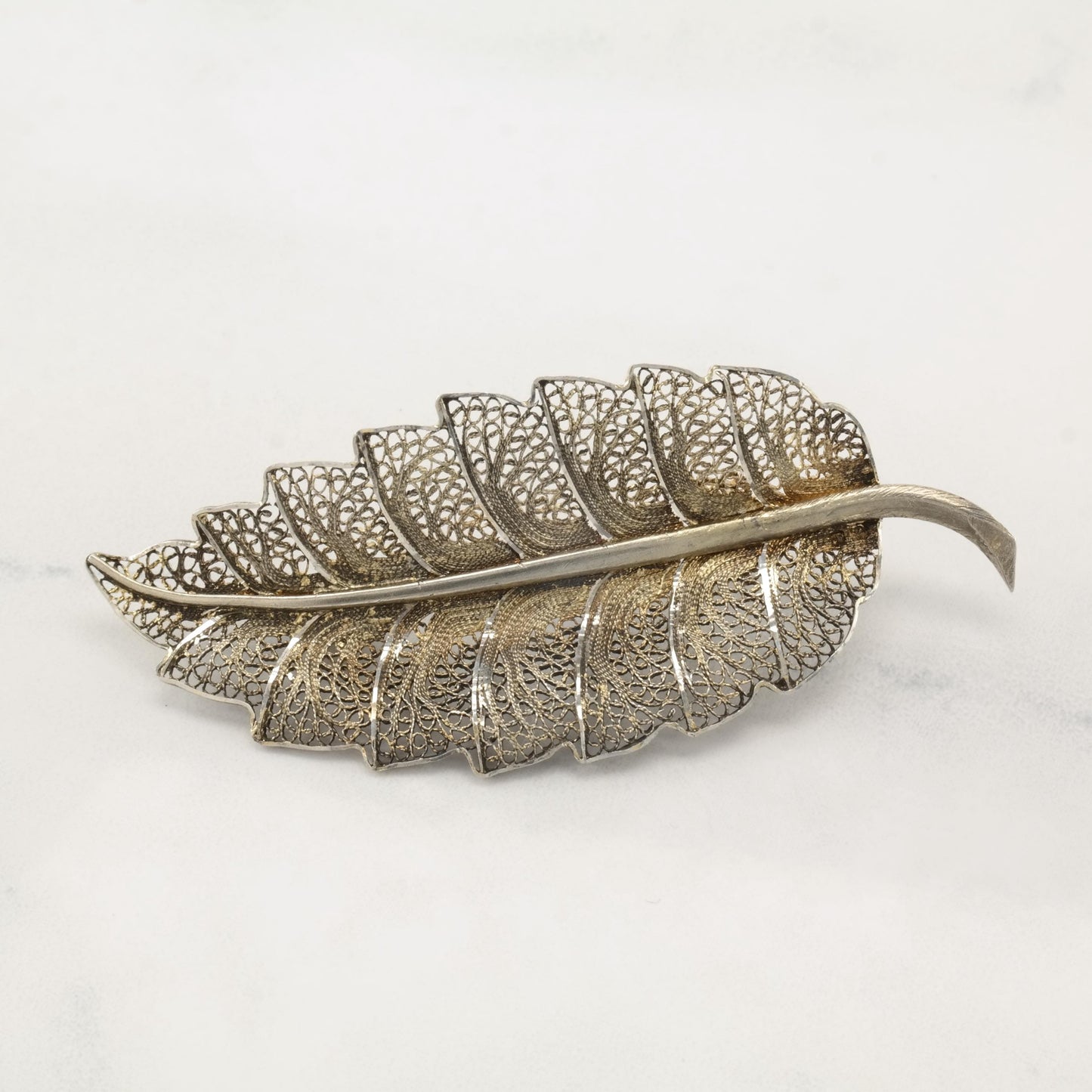 Vintage Italy Butterfly, Leaf Lightly Gold Gilded Sterling Silver Brooch