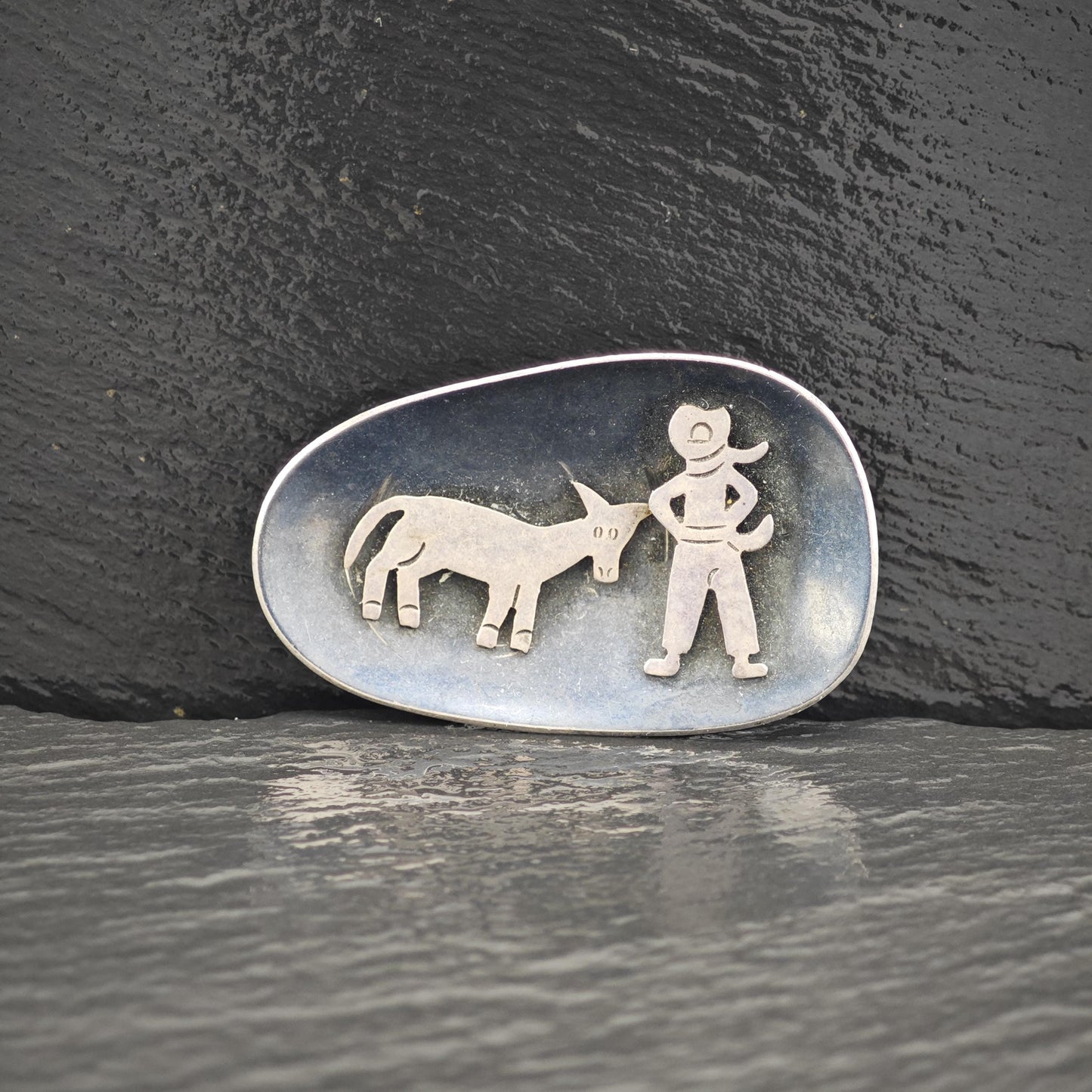Taxco Cowboy, Donkey Sterling Silver Brooch