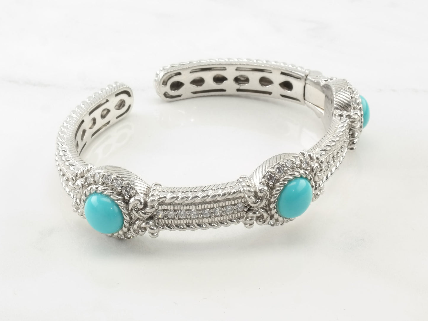 Judith Ripka Sterling Silver DQCZ Turquoise Cuff Bracelet