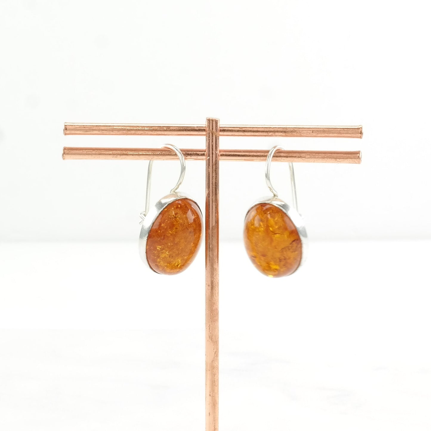 Sterling Silver Orange Amber Earrings Fish hook