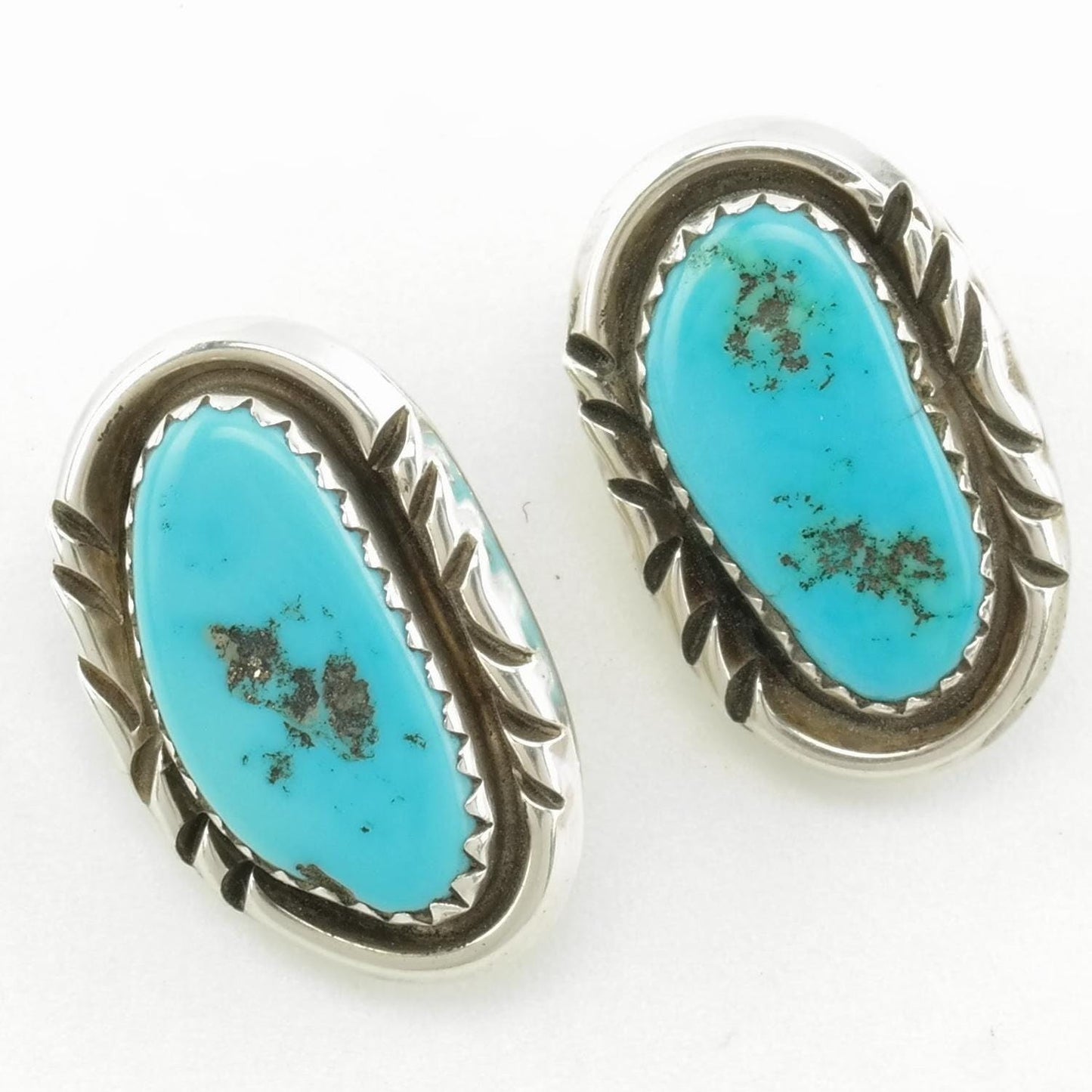 Native American Sterling Silver Turquoise Sleeping Beauty Earrings Clip on