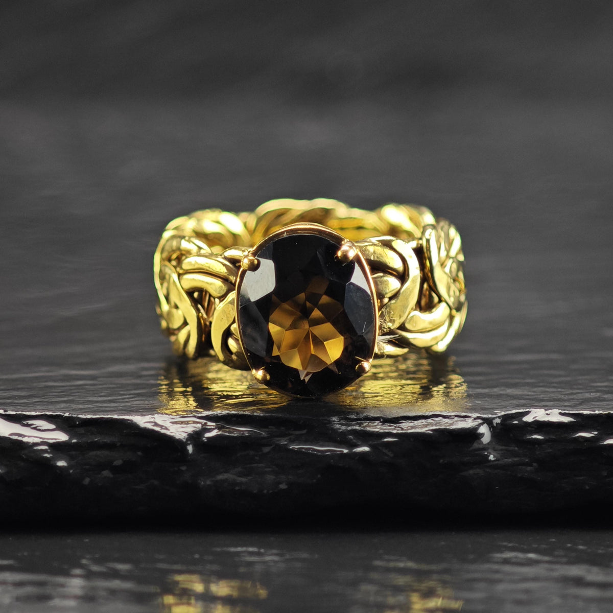 Smoky Quartz Gold-Plated Woven Band Sterling Silver Ring Sz 6 1/2 R6837