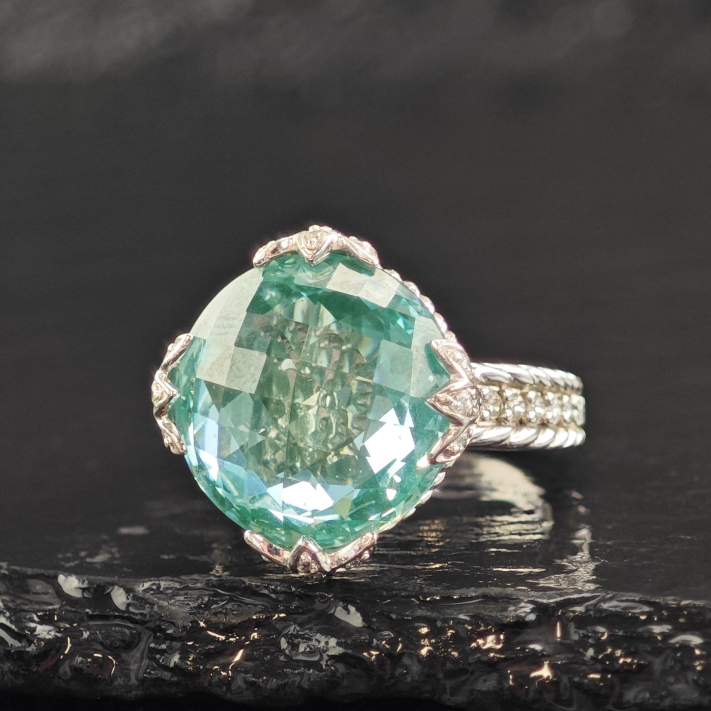 Green Quartz Doublet Sterling Silver Ring Sz 6 R6608